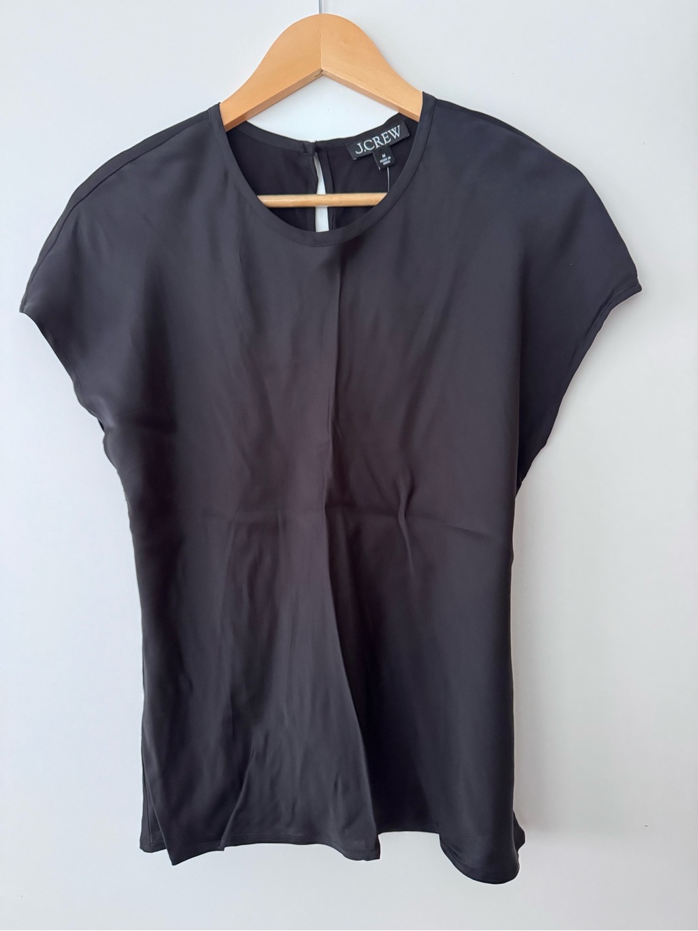 J. Crew Black Cap-Sleeve Silk-Blend Top